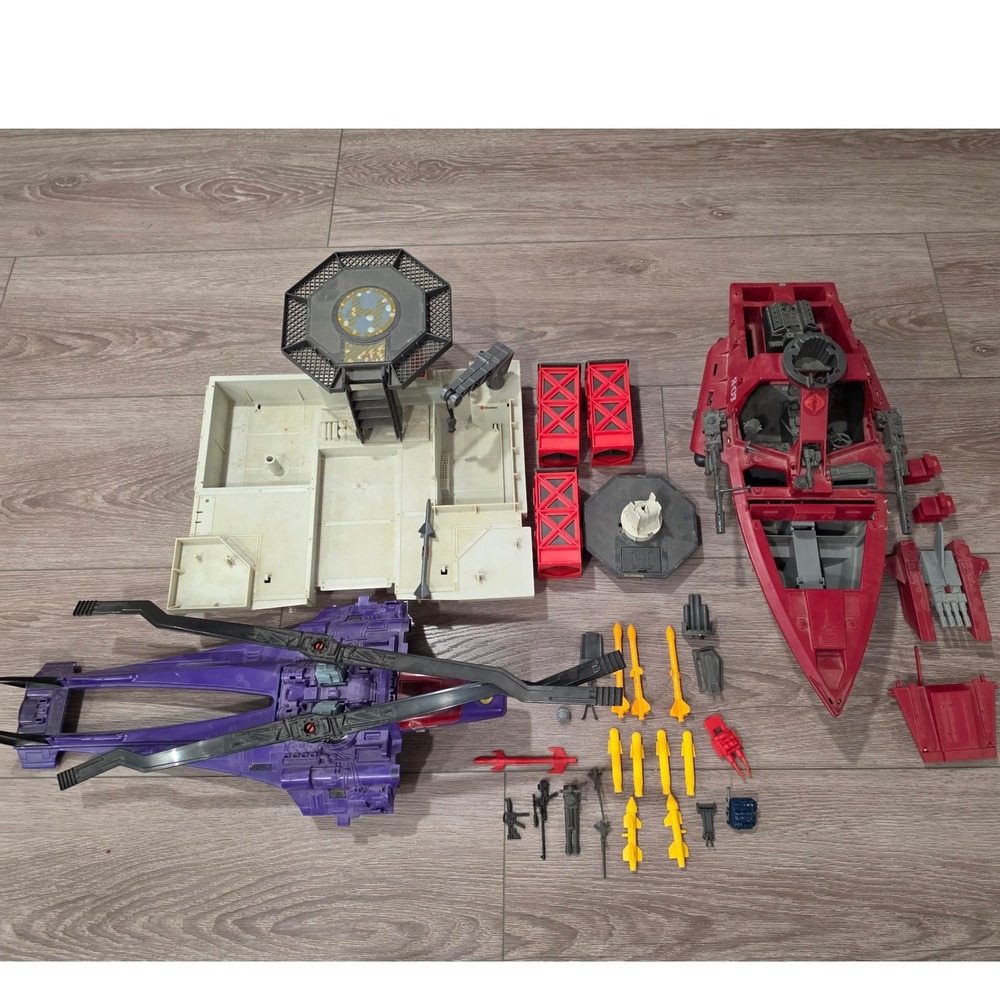 Vintage GI Joe Cobra Lot Moray Hydrofoil Mamba Helicopter Base Parts 1980s Toy
